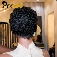 Perruque Courte Bouclée Pixie en Cheveux Humains Naturels, Pré-Pluckée, Sans Colle, pour Femmes - Vente en Gros