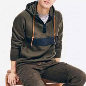 OEM personalizado media cremallera Sudadera con capucha Streetwear Color bloque manga raglán pulóver de lana en blanco media cremallera hasta Sudadera con capucha de los hombres - Product Image 1