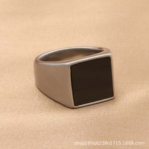 Men's Stainless Steel Square <b>Ring</b> Black Inlay Geometric Design Gold Tone Jewelry Gift - Product Image 2