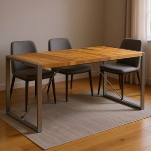 Mesa de comedor de madera de mango, 63x31,5x29,5 pulgadas, patas de metal, rectangular, diseño industrial moderno, muebles para el hogar - Product Image 2