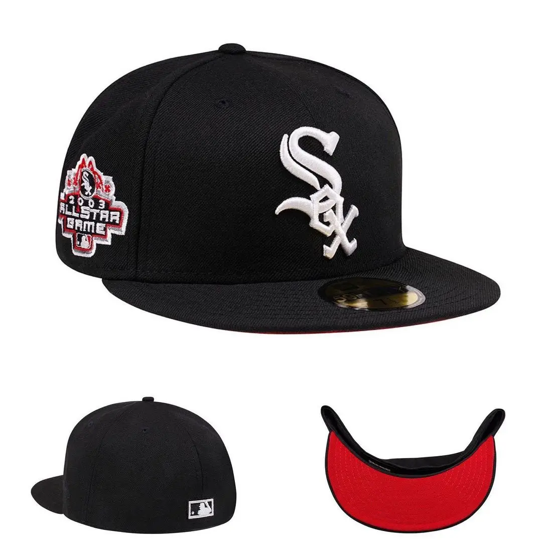 Nuovo stile chicago white sox 3D ricamo era gorras cappellini sportivi cappello da baseball montato logo personalizzato cappellini con bordo piatto