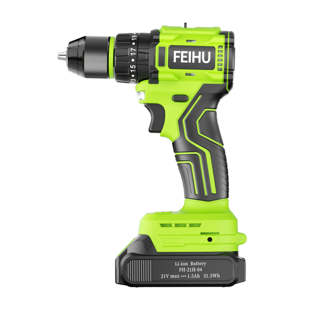 Feihu Customized 1400rpm  Lithium Electric Cordless Drill Driver 45N.m Brushless Hand Impact Drill