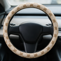 Housse de volant de voiture résistante à l'usure, beige, en cuir PVC 1,1 mm, monogramme lettre D camel, pièces intérieures auto, pour trajets quotidiens