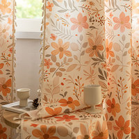 Voilages à imprimé floral orange pastel avec bordure à pompons, filtrant la lumière, pour chambre et salon