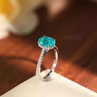 Cincin Perak 925 Lapis Emas 18K dengan Batu Paraiba Oval 7x9mm Warna Neon Biru Hijau, Perhiasan Wanita Mewah Ringan, Laris Manis
