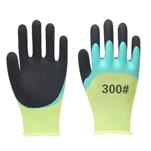 13G breathable king Fluorescent yellow gauze inner cyan & black double latex covered protective gloves