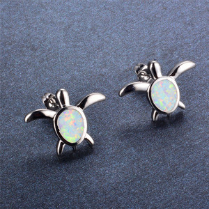 Cute Female White Fire Opal <strong>Earrings</strong> Vintage Silver Color Wedding <strong>Stud</strong> <strong>Earrings</strong> for Women Boho <strong>Small</strong> Turtle Animal <strong>Earrings</strong> - Product Image 3