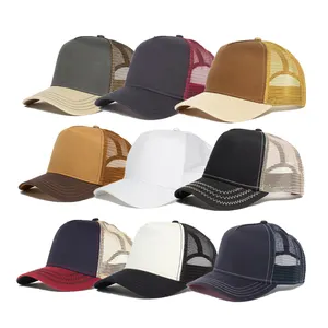 Breathable Classic Curved Brim High Profile Structured High Quality Blank Plain 5 Panel Mesh Back Trucker Hat