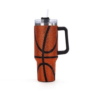 Customizable 40oz American Football Baseball Rhinestone Bling Crystal Travel Mug Tumbler With <b>Straw</b> and Handle - Product Image 2