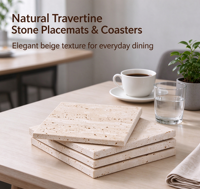 Vente en gros de dessous de verre et de sets de table en pierre de travertin naturelle personnalisés, résistants à la chaleur, pour la décoration de table