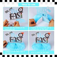 Dekorasi Pesta Ulang Tahun ke-2 Bertema Mobil Balap Two Fast Honeycomb Centerpieces untuk Anak Laki-laki, Perlengkapan Pesta Bendera Kotak-kotak Lets Go Racing