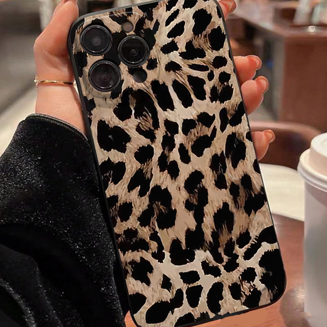 Fashion Style Leopard Pattern Printing Straight Edge Mobile Phone Cover Case for Iphone X Xr Xs 11 12 13 14 15 16 17 Pro Max
