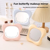 Miroir cosmétique en forme de papillon, style crème, tendance, girly, inspiré des princesses, pliable, avec cadre en plastique, miroir de maquillage de bureau