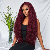 Wig sintetis KEMY HAIR New 99J 36 inci, wig sintetis HD Lace Front Deep Curl Braided tahan panas, campuran serat sintetis untuk wanita kulit hitam.