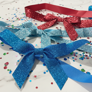 <span class=keywords><strong>Ruban</strong></span> en satin pailleté en gros, nœuds en forme de nœud papillon, couleurs <span class=keywords><strong>rouge</strong></span> et bleu, pour emballage cadeau, décoration de fête, fournitures artisanales - Product Image 2