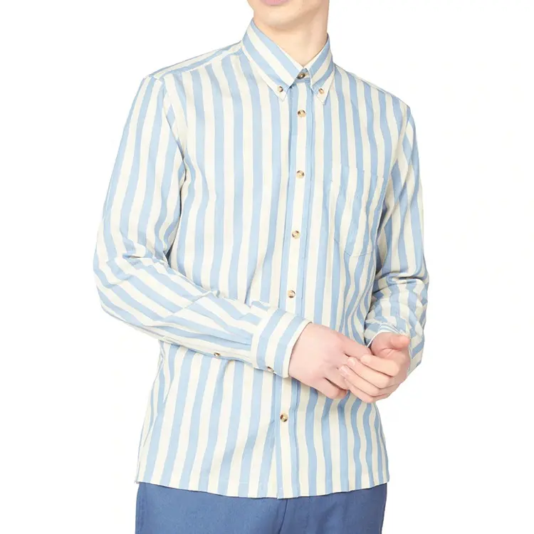 OEM Long Sleeve Button Closure Turn Down Collar Casual Striped Shirts For Men