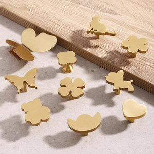 Poignée de tiroir <span class=keywords><strong>en</strong></span> laiton doré, motifs papillon, pomme, libellule, feuille de ginkgo, symétrique, quincaillerie architecturale - Product Image 3