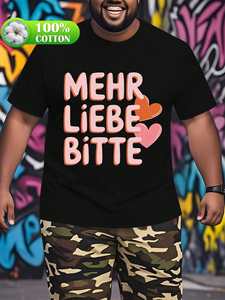 T-Shirt 'Mehr Liebe Bitte' in Cotone Nero 180g, Manica Corta, Collo Tondo, Vestibilità Ampia, Stampa con Testo in Tedesco e Cuore, Maglietta Casual da Uomo - Product Image 3