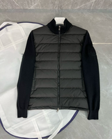 Doudoune matelassée noire 100 % coton pour homme, avec empiècements tricotés, manches en maille, fermeture éclair intégrale, pour l'hiver, décontractée, pour l'extérieur, logo personnalisé, vente en gros
