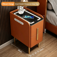 Table de chevet multifonctionnelle avec plateau en verre, 2 tiroirs, charge sans fil, ports USB, éclairage LED, design moderne et écologique pour la maison