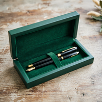 Boîte à stylos en bois brillant avec doublure en velours vert, logo personnalisé en feuille d'or, étui de rangement de luxe pour stylos, emballage cadeau d'affaires