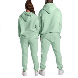 Ensemble de survêtement à capuche vert menthe pour homme, couleur unie, 2 pièces, tenue de sport, jogging - Product Image 2