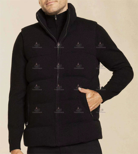 Proveedor de prendas de punto, chaqueta de Cachemira con cremallera sin mangas personalizada, suéter de Cachemira de lana acolchada de cuello alto de punto de invierno para hombres - Product Image 3