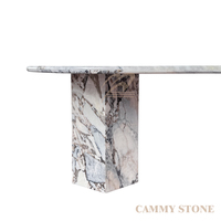 Table à manger ovale en marbre naturel Cammy Stone Ocean Storm, design moderne, mobilier multifonctionnel pour salle à manger, utilisation en appartement