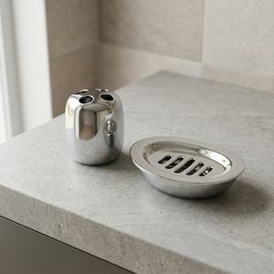 Ensemble de porte-savon et porte-brosse à dents en métal argenté, design classique, écologique et luxueux, option de logo personnalisé pour les salles de bain - Product Image 1