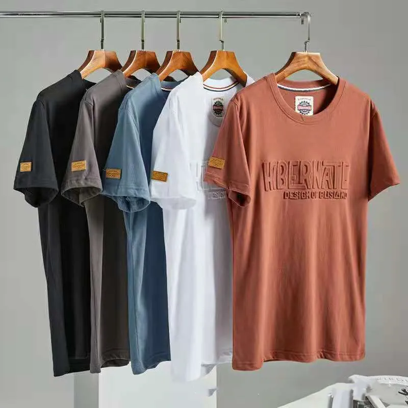 T-Shirts pour hommes, bon marché, couleur aléatoire, imprimé d'été, Streetwear ample, gaufrage décontracté en coton, col rond, décontracté, collection 2022