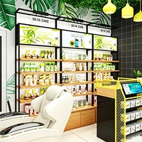 Kustom toko kecantikan besi tampilan kayu rak berdiri kosmetik produk perawatan kulit Makeup parfum minyak esensial rak pajangan kabinet