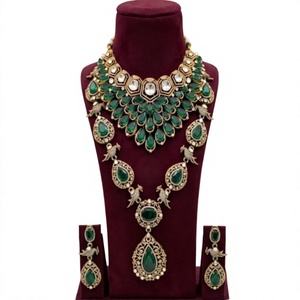Parure Collier et Boucles d'Oreilles Vintage en Zircon Vert Cristal Plaqué Or pour Femme, Bijoux de Fiançailles, Mariage, Fête, Alliage, Coupe Perle - Product Image 2