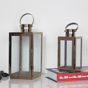 Stile europeo oro rosa portacandele in acciaio inossidabile lampada a sospensione vento in metallo lanterna - Product Image 1