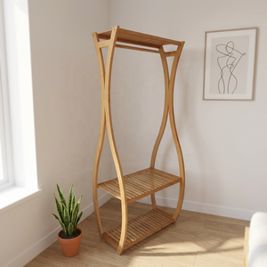 Perchero Moderno de Bambú de Tres Niveles, Multifuncional, para Ropa, Abrigos y Zapatos, Tipo Vertical, para Almacenamiento en la Sala de Estar - Product Image 2