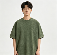 Kaos T-shirt Lengan Pendek O-Neck Loose-fit Running 230g Katun Oversized Streetwear untuk Gym, Model Presse Washed-and-Distressed
