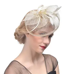 أنيقة زهرة Fascinator القبعات للنساء الصلبة الشعر مقاطع إكسسوارات الشعر ريشة شبكة الزفاف ليوم الزفاف الشعر مشبك