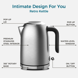 Bollitore Elettrico da 1,7L con Coperchio Automatico a Scomparsa, Facile da Pulire, Elettrodomestico da Cucina, Ebollizione Rapida, Acciaio Inossidabile 304, Senza Fili, per Caffè e Tè - Product Image 2