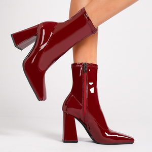 Nouvelles <span class=keywords><strong>Bottes</strong></span> d'Hiver 2025 pour <span class=keywords><strong>Femme</strong></span>, Style Sexy, en <span class=keywords><strong>Cuir</strong></span> de Luxe, Tendance, Rouge Vin, avec Fermeture Éclair Carrée, Talons Hauts Épais et Bout Carré - Product Image 3