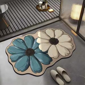 Tapis de bain en boue de diatomées 3D floral papillon, ovale, antidérapant, absorbant l'eau, pour la maison - Product Image 3