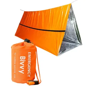 Tenda bertahan hidup darurat, tempat berlindung foil darurat untuk 2 orang digunakan sebagai tenda tabung bertahan hidup untuk berkemah mendaki luar ruangan
