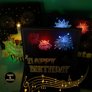Kartu Ulang Tahun musikal 3D DENGAN Laser-Cut desain Pop-Up fitur tiup cetak Offset bahan kertas - Product Image 6