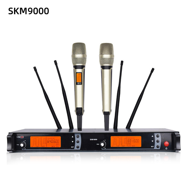 SKM9000 UHF Wireless Microphone System Dual Channel Handheld Dynamic Mic Set for Stage Performance DJ Karaoke Church