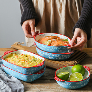 Bol en céramique motifs de poisson en céramique, ustensiles de cuisson, assiettes de riz cuits, vaisselle avec poignée 1 pièce - Product Image 2