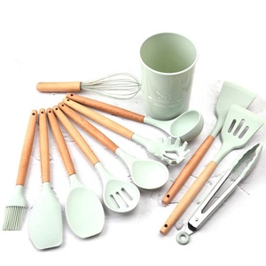 Kitchenware Wholesale Nonstick <b>Silicone</b> Utensils Cooking <b>Tool</b> Sets Cooking Utensils Set with Wooden Handles - Product Image 1