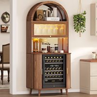Meuble bar à vin haut de gamme HANYEE de style mid-century avec arche rainurée, compartiment réfrigérateur et éclairage LED RGB