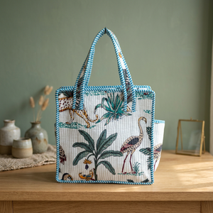 Sac fourre-tout en toile 100 % coton pliable à imprimé tropical, style bohème, forme rectangulaire, tissu durable, ouverture supérieure, grande capacité, pour le shopping - Product Image 1