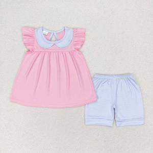 Túnica Ecológica para Bebé Niña con Cuello Peter Pan, Mangas con Volantes y Pantalones Cortos a Rayas a Juego, en Spandex/Poliéster - Product Image 2