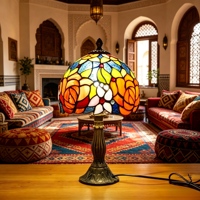 Lampe de table turque moderne vintage en vitrail, mosaïque florale de luxe, lampe de bureau LED, style antique marocain pour chambre à coucher, chevet, hôtel