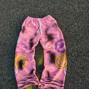 Pantalon de survêtement large pour homme en coton épais, style vintage délavé, taille élastique, effet soleil, coupe ample, impression sérigraphiée - Product Image 5