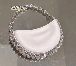 Sac à main semi-circulaire en sequins scintillants de style français, sac de soirée, perles en strass, sac à main pour téléphone portable pour femmes, mariage - Product Image 5